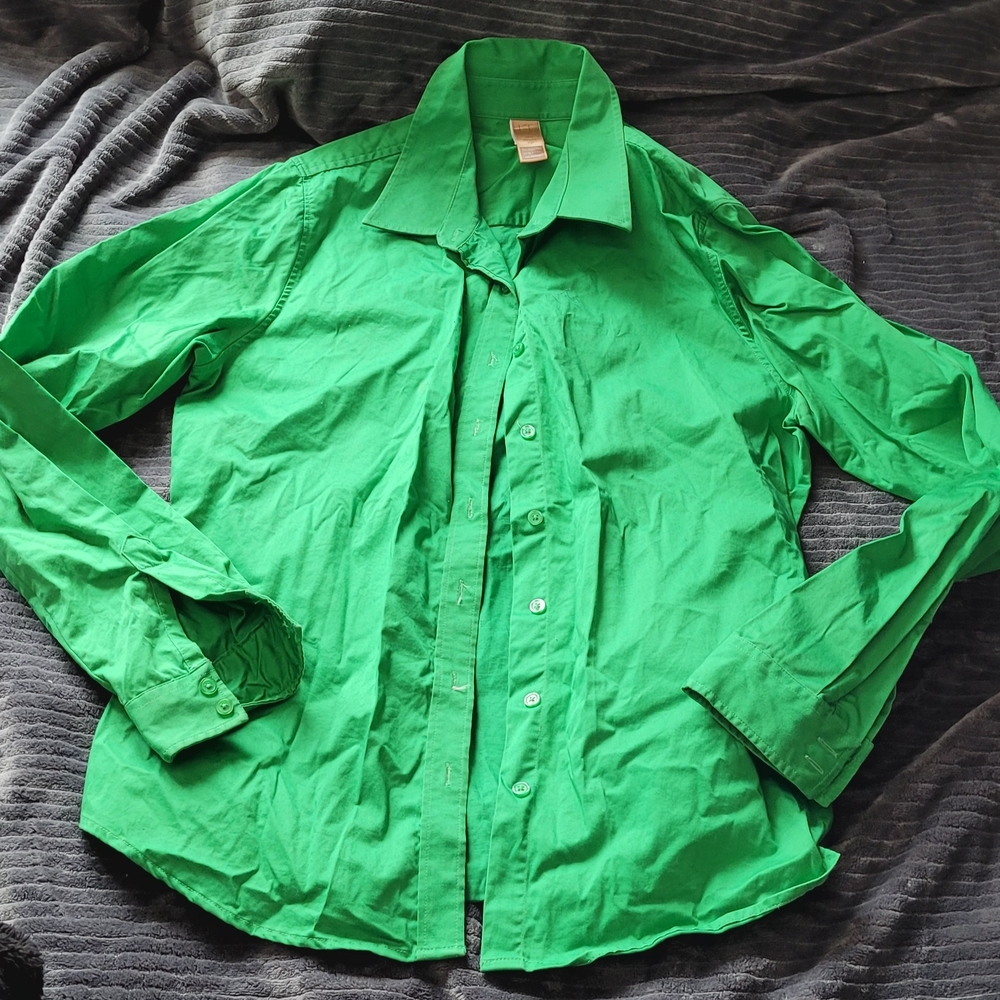 Long Elegant Legs Green Button Down Shirt